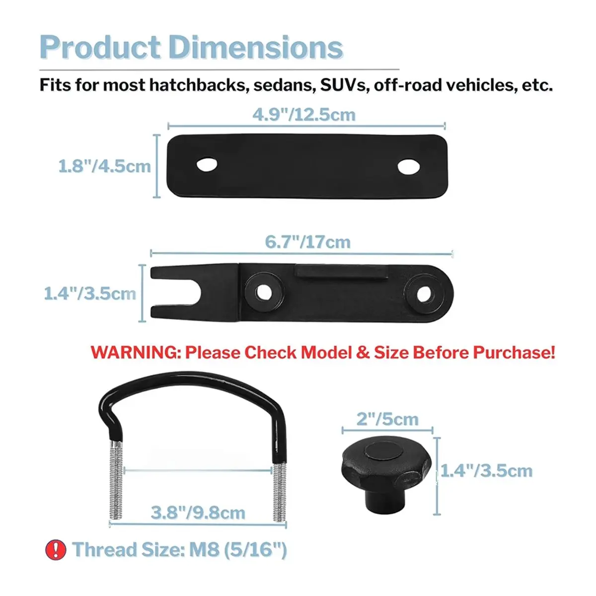 4 Pcs Roof Box U-Bolt Clamps, Rooftop Cargo Carrier Rack Bolts, 85mm Width U-Bracket Clips with 8 Lock Nuts 2 Straps