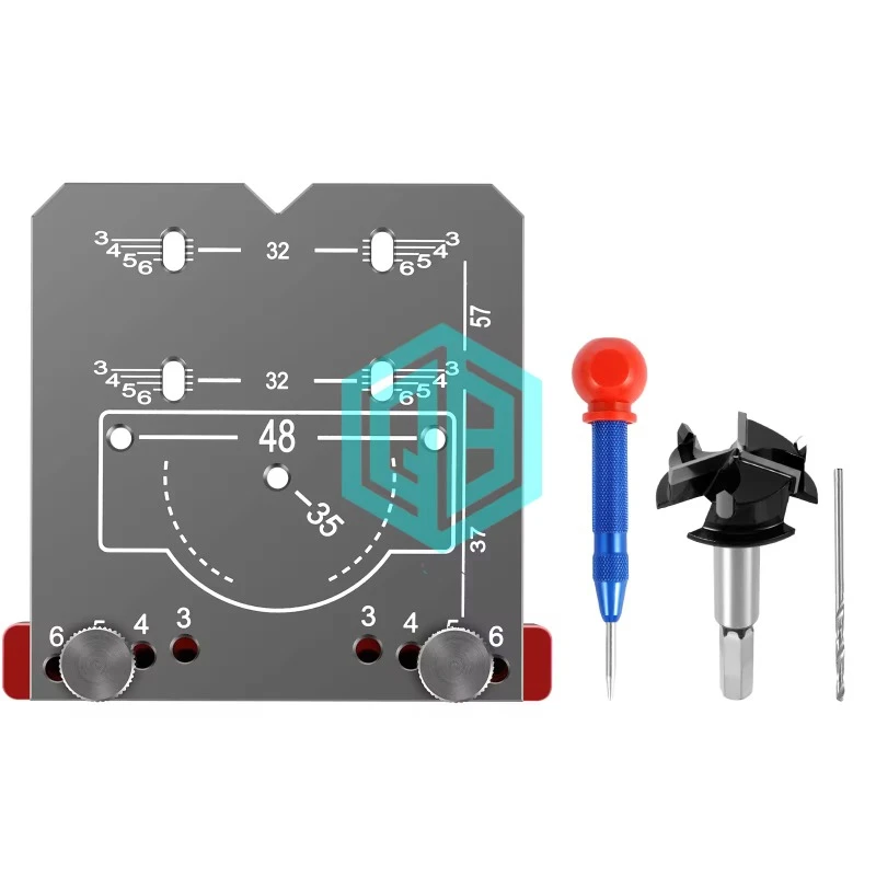 35mm Hinge Punching Locator Aluminum Alloy Hinge Boring Jig with Inch Metric Scale Multi-Function Woodworking Drilling Locator