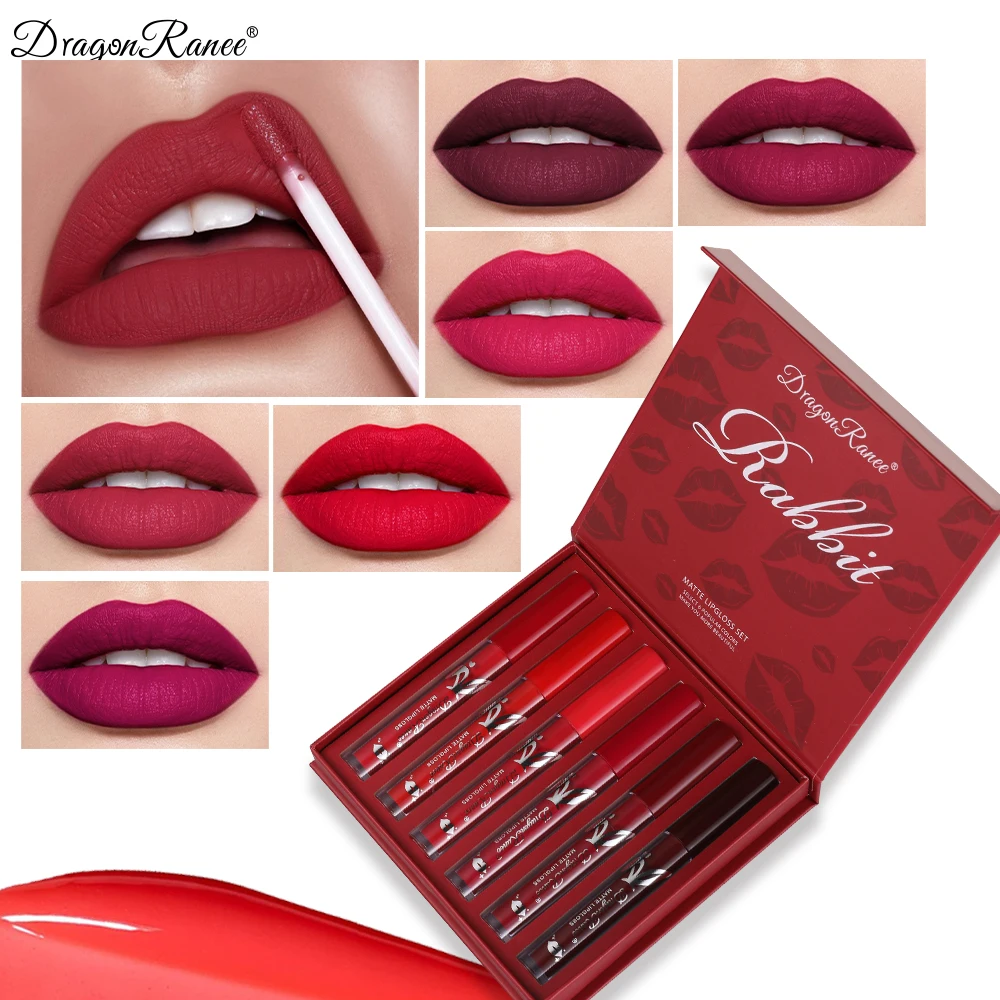 Set de 6 brillos labiales mate en caja, regalo navideño, lápiz labial de larga duración que no se desvanece