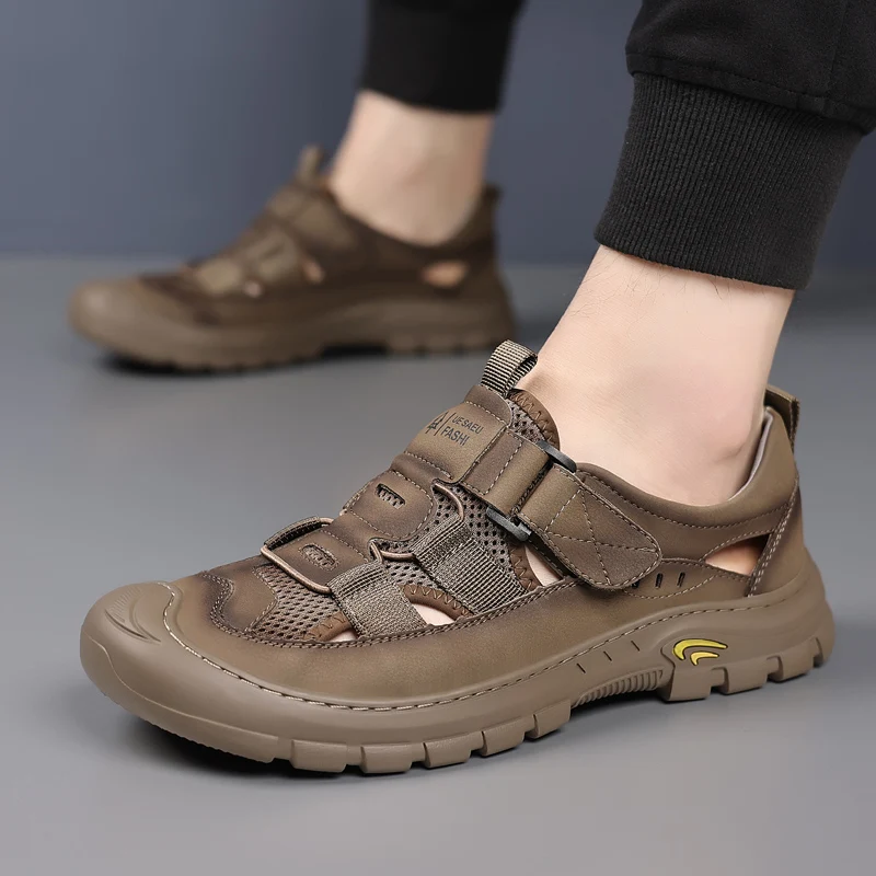 

Handstitched sewing Men's Summer Leather Sandals Breathable Design for Beach & Casual Outings