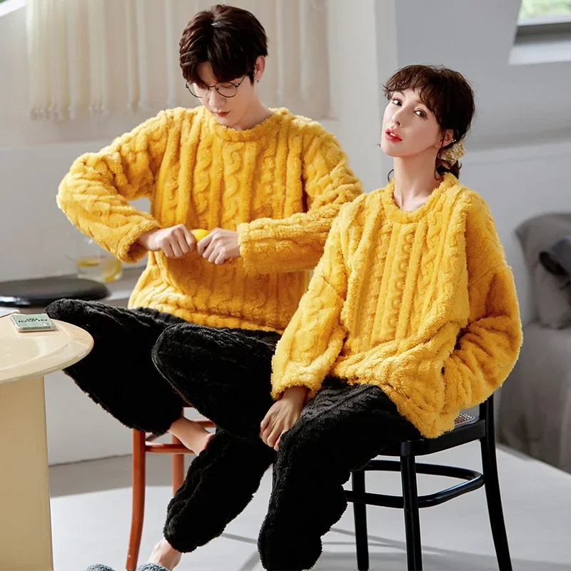 

Couple Pajamas Winter Flannel Sleepwear Long Sleeve Coral Fleece Warm Pajamas Men Pajama Sets Homewear Korean Kawaii Clothes