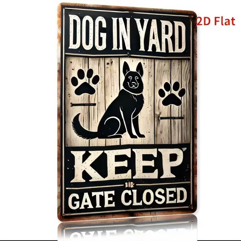 Dog in Yard Keep Gate Closed Vintage Metal Sign - Retro Rustic Design, Dog & Paw Prints, Iron, Perfect for Yard Home Farmhouse D