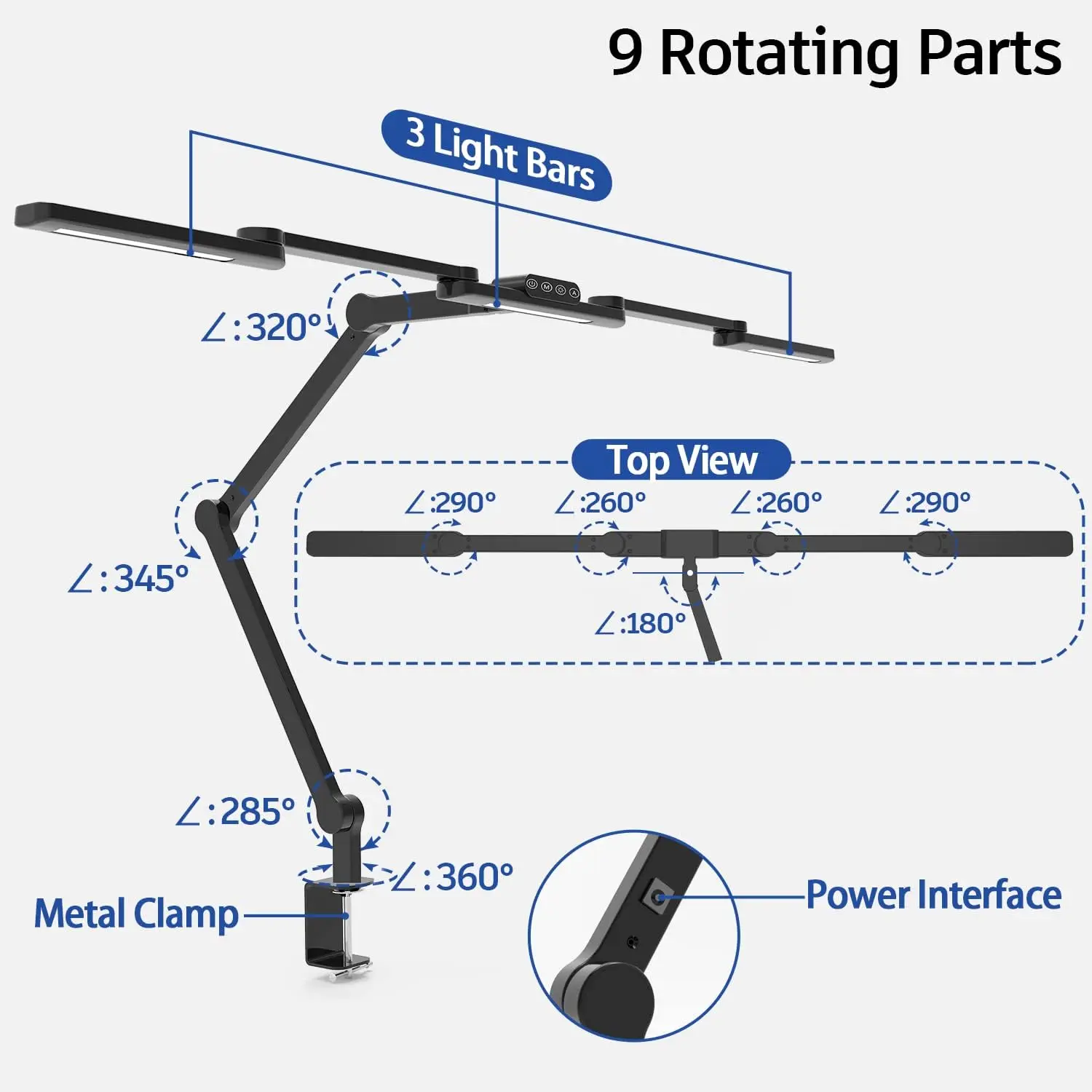 Adjustable 41.5" LED Desk Lamp with Clamp, 24W Bright Light for Home Office and Crafting view 3