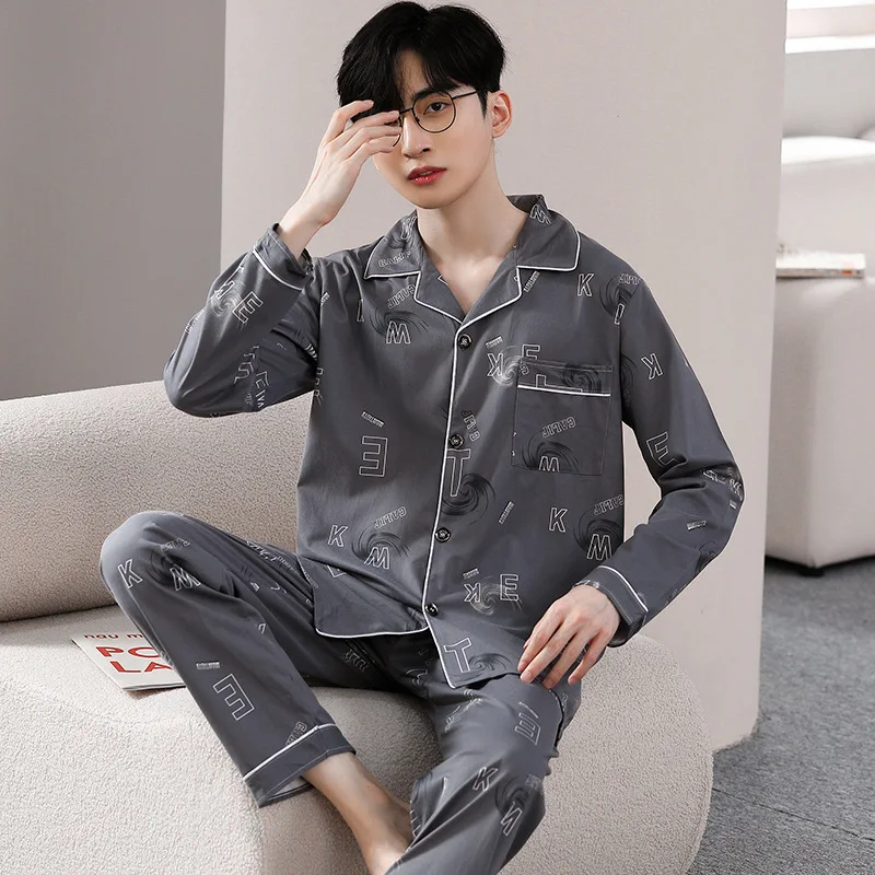 Fashion Men's pajamas Spring Autumn Long sleeve New Outwear Cotton Sleepwear Suit Winter Large Size Home Cloth Male Pyjamas