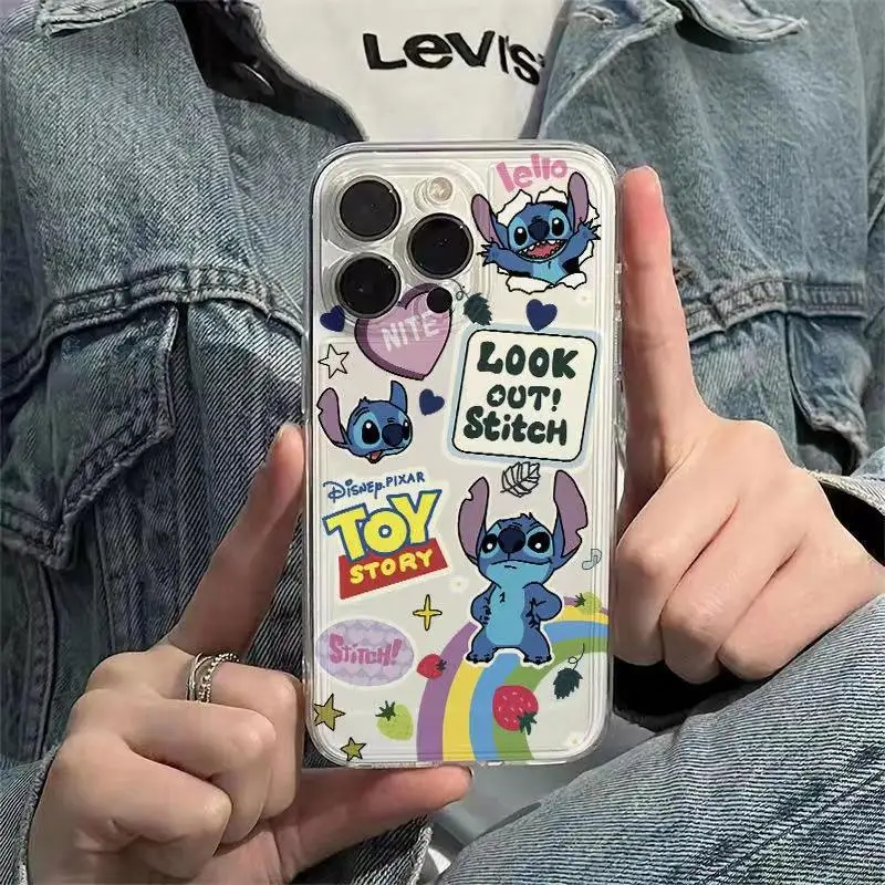 Transparent Disney Stitch Cute Case For Samsung Galaxy A55 5G A34 A35 A32 S23 Ultra S24 Note 20 A54 A13 Cover Funda