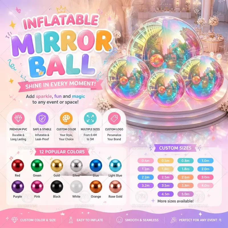 Giant Iridescent Bubble Ball Mirror Balloon Inflat Outdoor Decor Big Shiny Inflatable Iridesc Rainbow Ball Large Floating