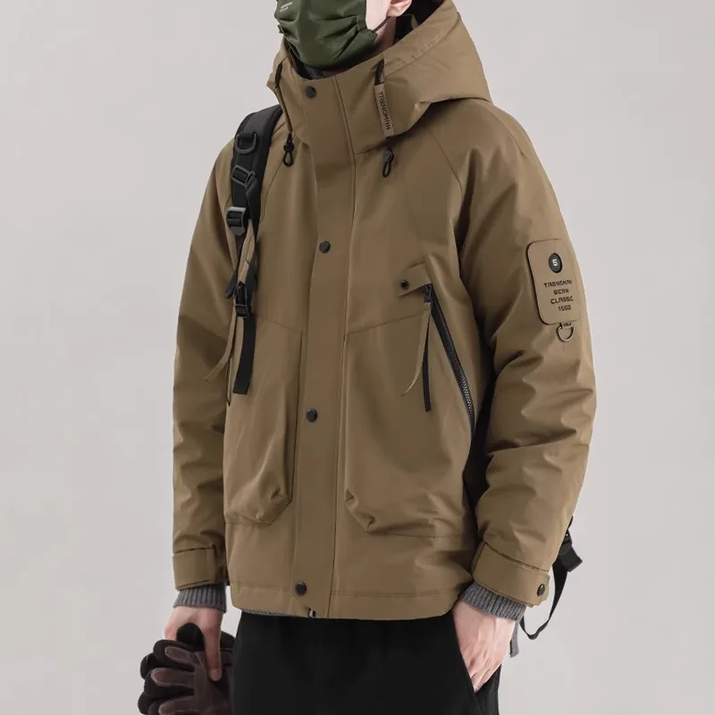 

Winter Men's Hooded Down Jacket Fashionable Comfortable Outdoor Pockets Workwear White Duck Down Puffer Coat سترات JK-258