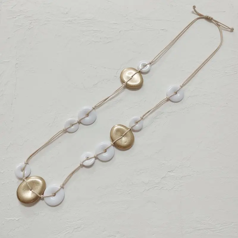 Kara&Kale Long Necklaces Layered Necklaces White Acrylic Beads Handwoven Boho Jewelry Women's Necklaces