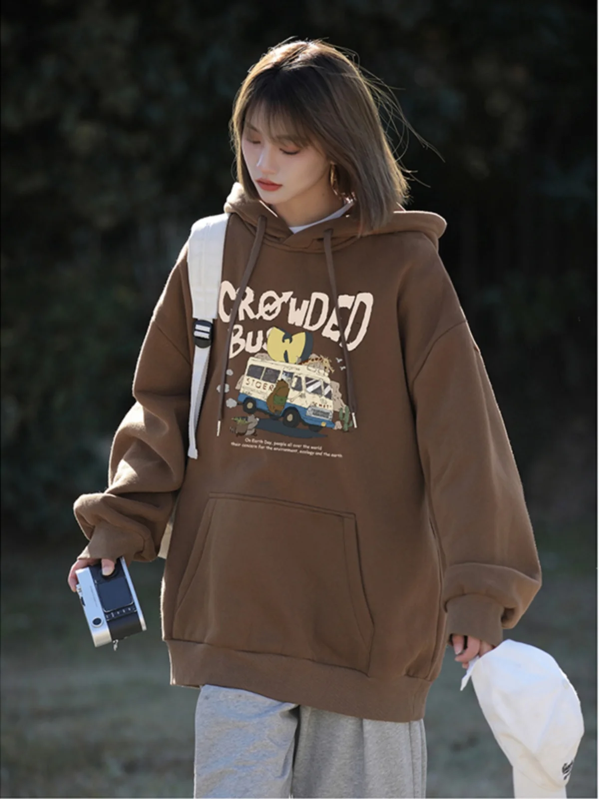 

Vintage Brown Hoodie Sweatirt for Teens Spring Autumn ex High School Student Jaet Casual Loose Fit Printed Hoodie