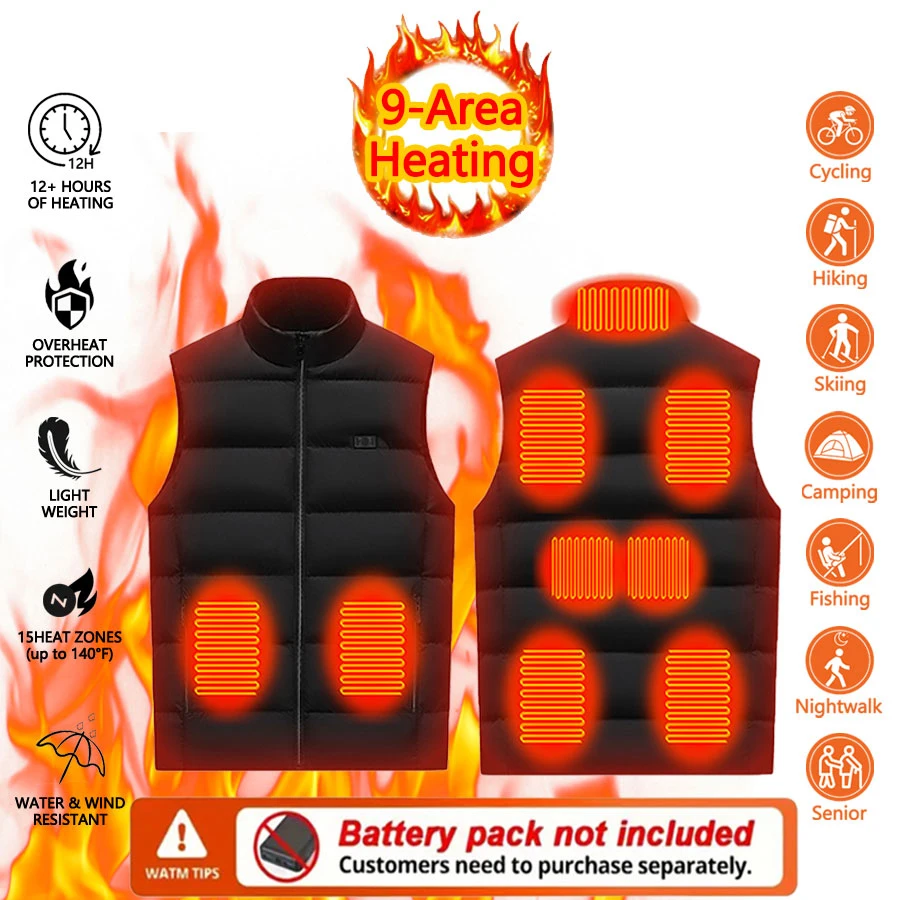 9 منطقة التدفئة سترة الرجال النساء الوقوف طوق ساخنة سترة التدفئة الشتاء سترة رياضية خارجية سترة (لا تشمل بنك الطاقة)