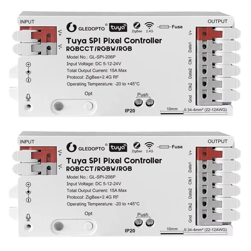 GLEDOPTO GL-SPI206P Tuya SPI Pixel APP Control LED Strip Lamp Controller 2Pc Smart Life Zigbee Dynamic Static Mode Music Sound