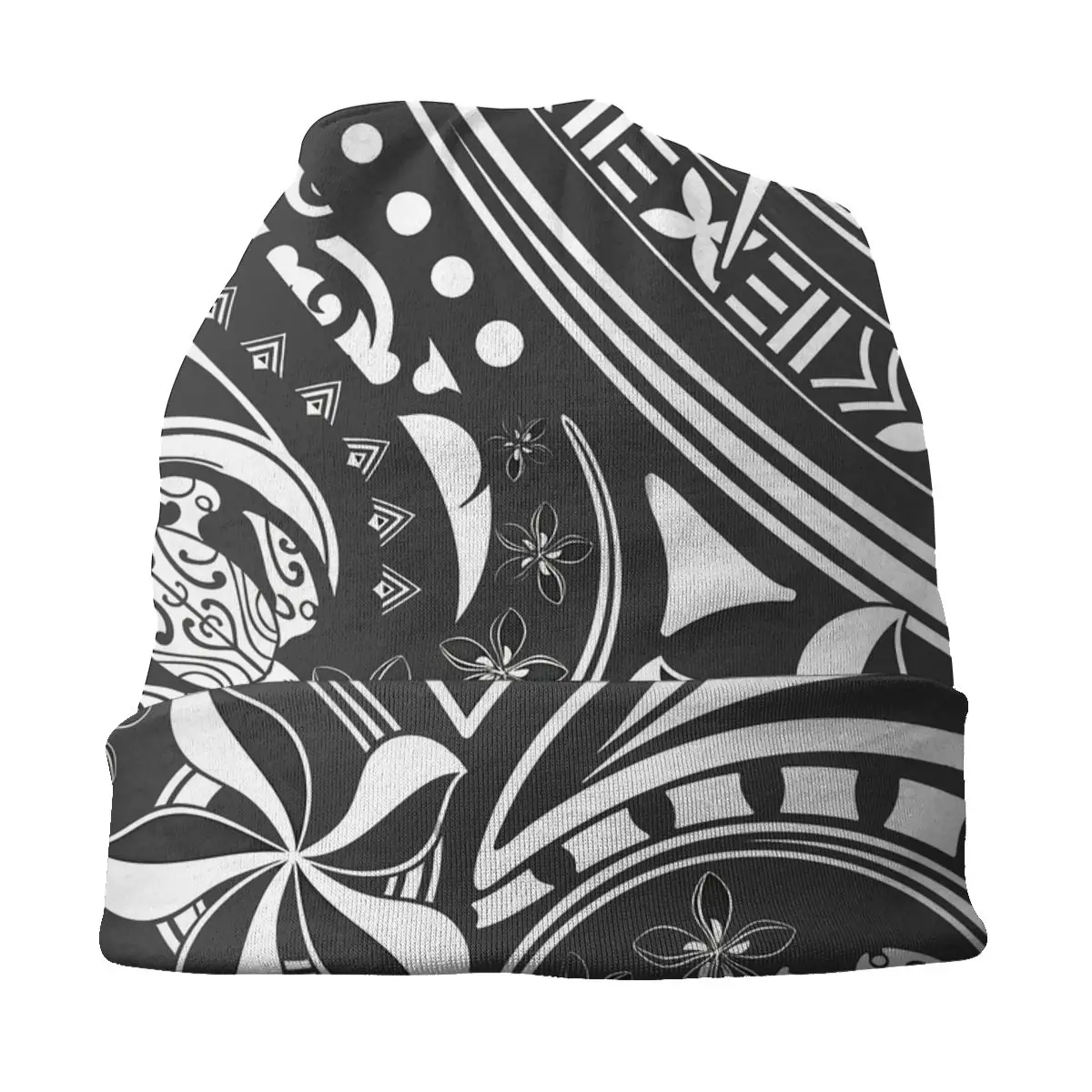 Topi Bonnet Samuan Pria Wanita topi tipis benang Tribal tinta hitam polinean Hawaii topi kupluk desain Skullies