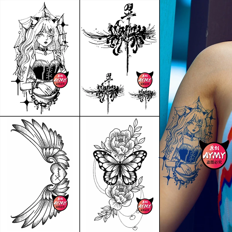 temporary tattoos woman fake sexey tattoo long-lasting Women's waterproof cute succubus dark Ephemeral fake tattoos pack kit