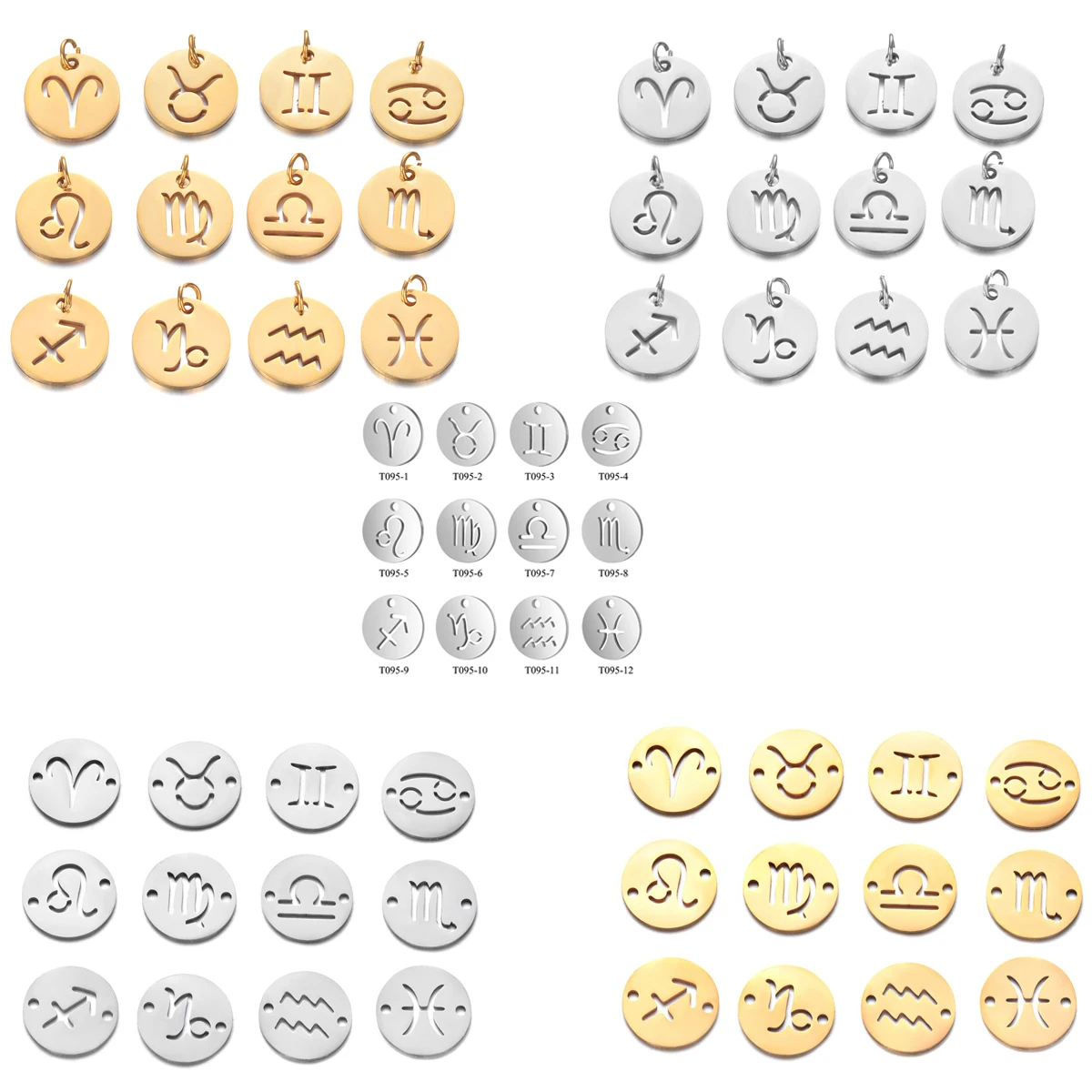12pcs/lot Stainless Steel Mixed Zodiac Charms 12mm Mirror Polish Zodiac Signs Twelve Constellation DIY Jewelry Making