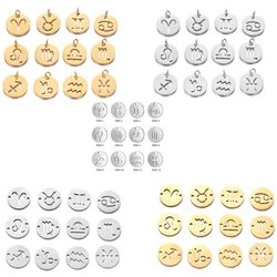 12pcs/lot Stainless Steel Mixed Zodiac Charms 12mm Mirror Polish Zodiac Signs Twelve Constellation DIY Jewelry Making