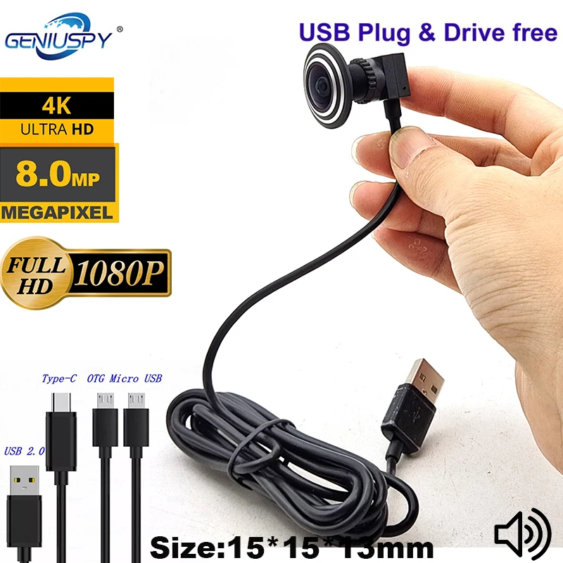 1.66mm Fisheye Lens Wide Angle HD UVC 1080P 8MP 4K Android Camera Audio 2MP Mobile Micro USB Camera for Mobile Phone OTG Cam