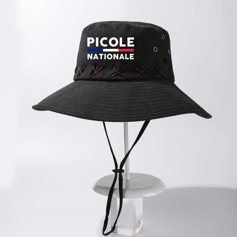 Picole Natioanle Print Outdoor Hiking Hat Men 10cm Wide Brim Sun Hat UV Protection Fishing Safari Cap Fixed WindRope Bucket Hat