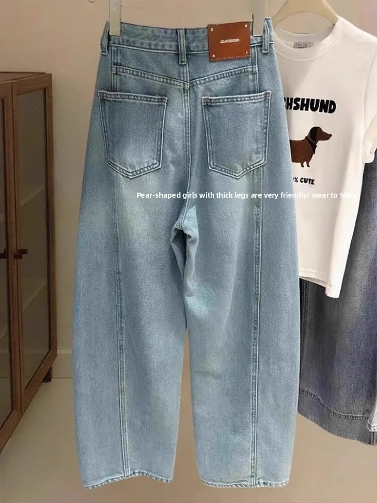 

Широкие джинсы с высокой талией, женские джинсы больших размеров, прямой крой, утягивающие брюки-бананы, осенние новые винтажные женские джинсы
