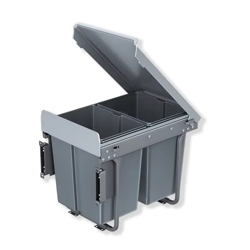 10L+20L Cabinet Pull Out Trash Can Under Cabinet with Soft-Close Slides Heavy Duty Under Sink Trash Can Kit for Kitchen