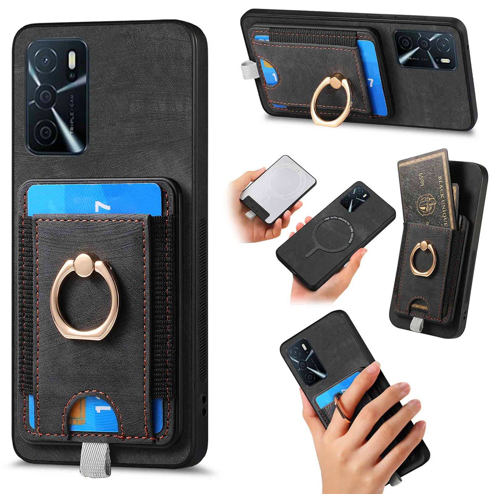 Removable Card Bag Case For Samsung Galaxy Wide7 6 5 A Quantum 4 Buddy 3 Jean2 Jump 5G Leather Magnetic Finger Ring Holder Cover