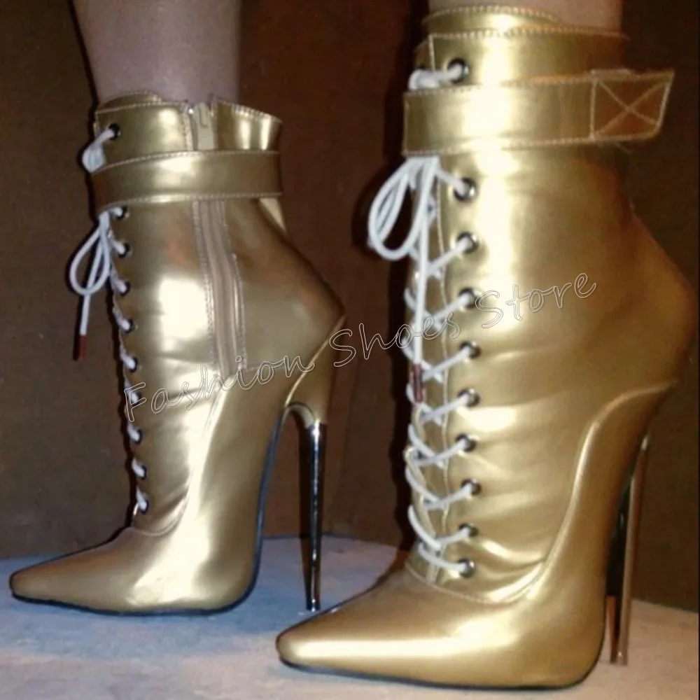 Gouden Zijrits Veterlaarzen Puntschoen Stiletto Hoge Hakken Hoge Hak Schoenen voor Vrouwen Hakken 2023 Nieuwe Zapatos Para Mujere