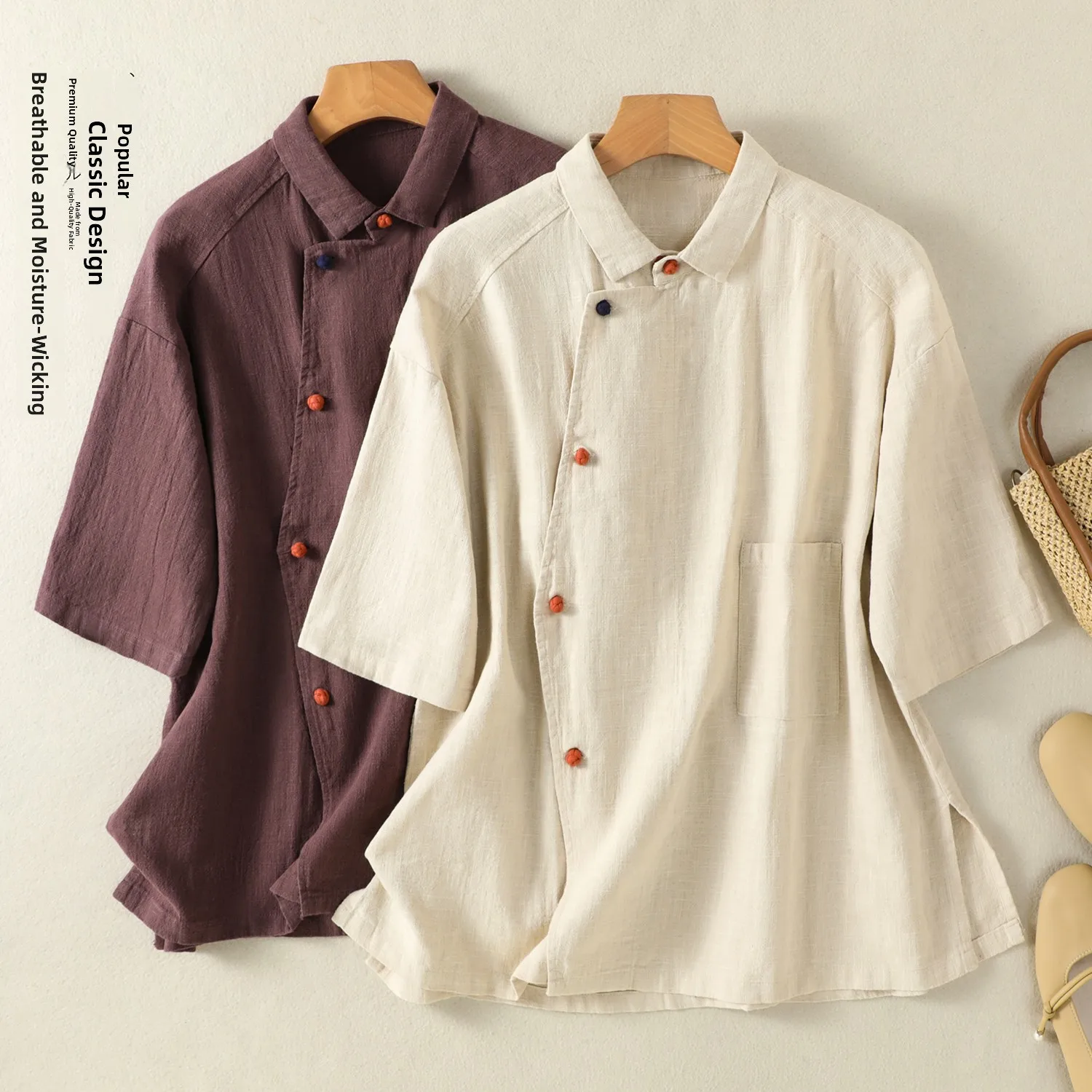 

Retro Chinese Sle Cotton Linen irt Five-Quarter Sve Design Sensation Small ence Zen Tea Clothing Open Cardigan Thin