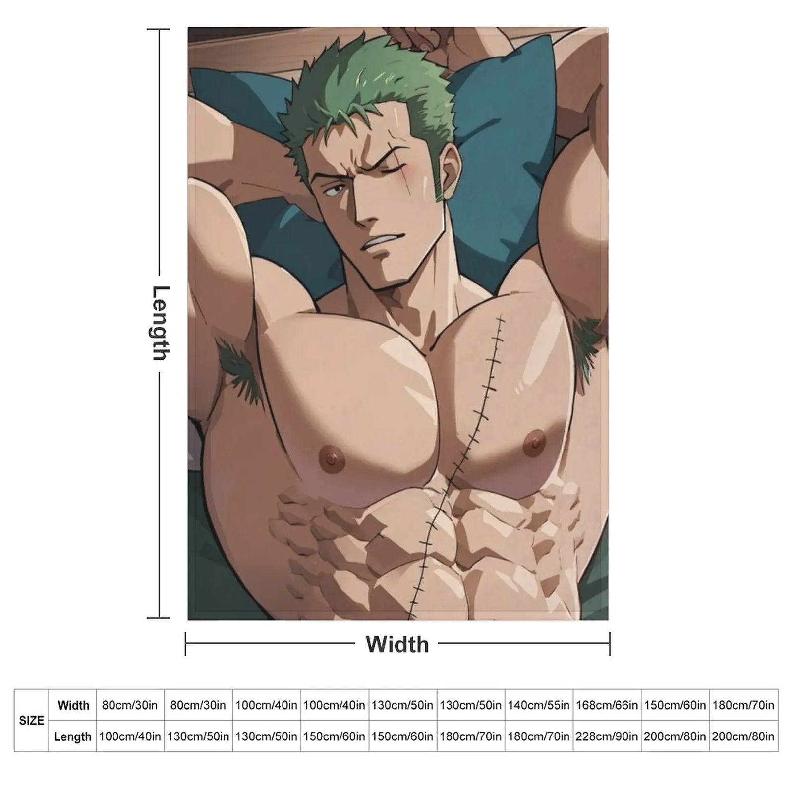 Muscular Anime Boy With Green Hair Flexing Biceps Armpits Throw Blanket Thins Winter beds Blankets