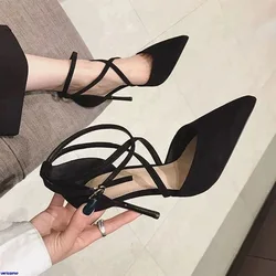 Fine Heeled Shoes All-Match Branded Pumps Pointed Wedge Hollow 2024 Lace-Up Basketball Platform Sexy Sandals Footwear Stiletto S