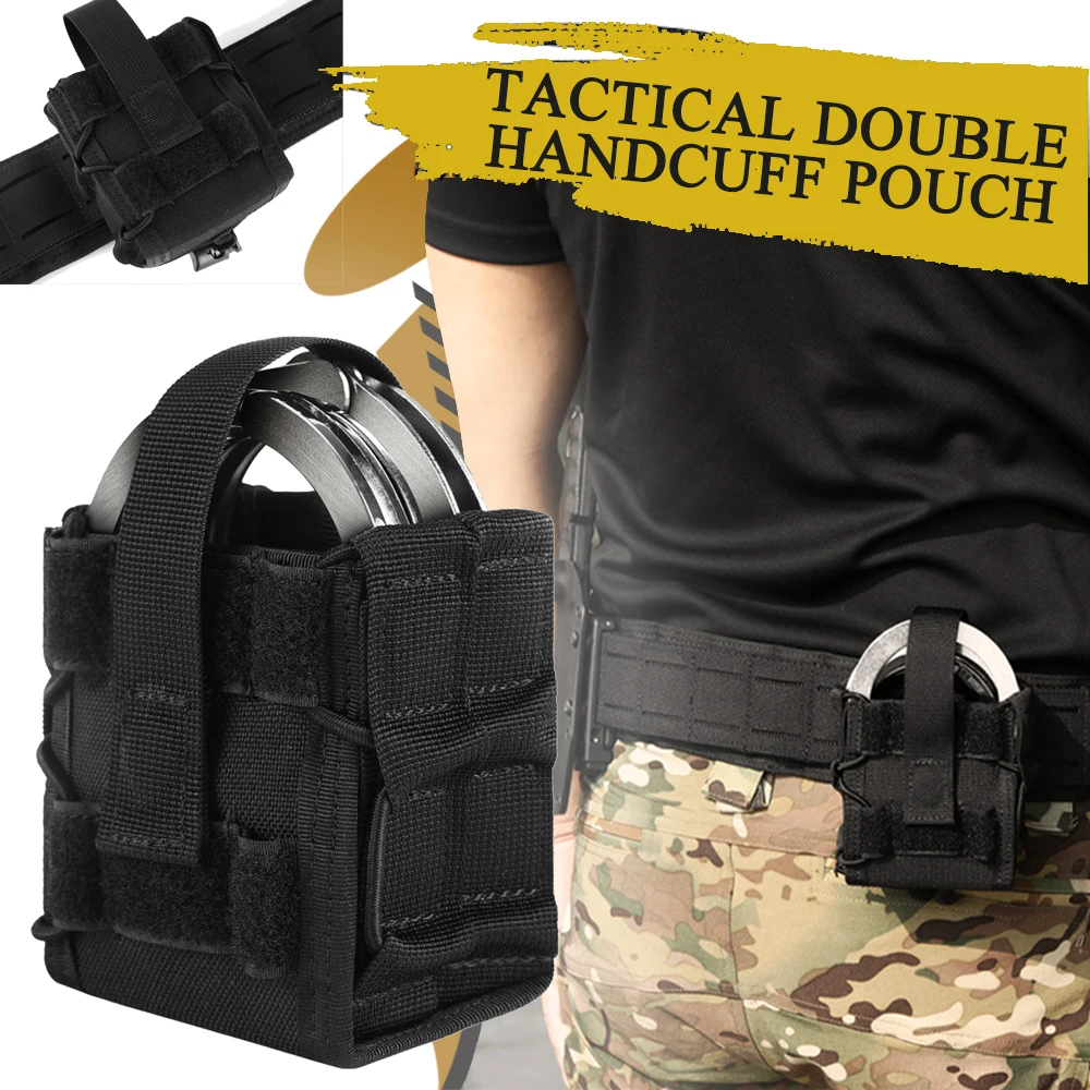 2pcTactical Double Handcuff Pouch Open-Top MOLLE Handcuff Holster Outdoor Waist Universal Handcuff Case Hunting Belt Accessories