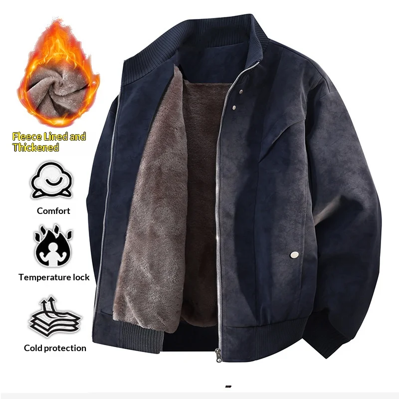 

Large Size Fleece Jacket Men's Winter Coat PU Suede Thickened Leather Jacket Men's Loose Cotton-padded Jacket Men