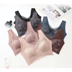 New Women Large Bras Push Up Ice Silk Seamless Upper Bralette Lace Wireless Summer Bras Plus Size Top Lingerie Underwear