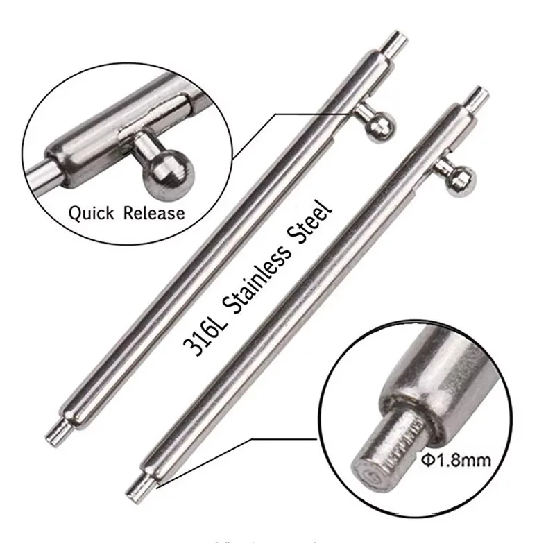 Heavy Duty Quick Release Spring Bars 1.8mm Thickness Stainless Steel Pins for 12-26mm Watch Bands