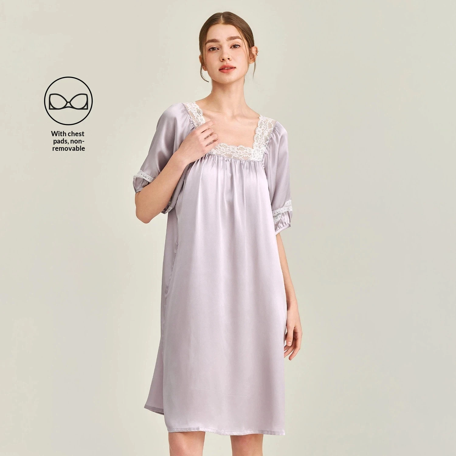 19MM 100% Natural Mulberry Silk Plus Size Nightshirts French Style Lace Trim Sleep Dress Pajama Solid Color Nightdress Sleepwear