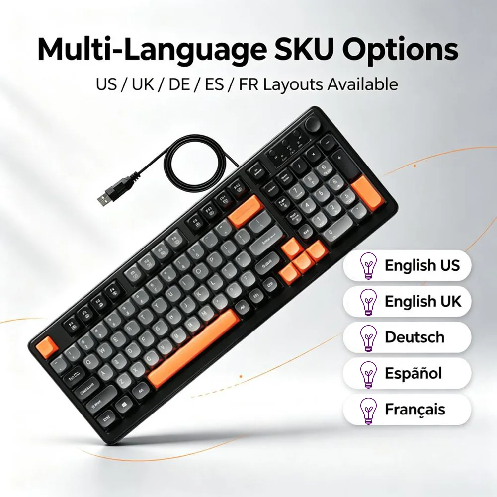 98 Keys Wired Gaming Keyboard With Volume Knob RGB Backlit Soft‑Touch Keycaps Full Numpad Ergonomic Office Game Keyboard Wired