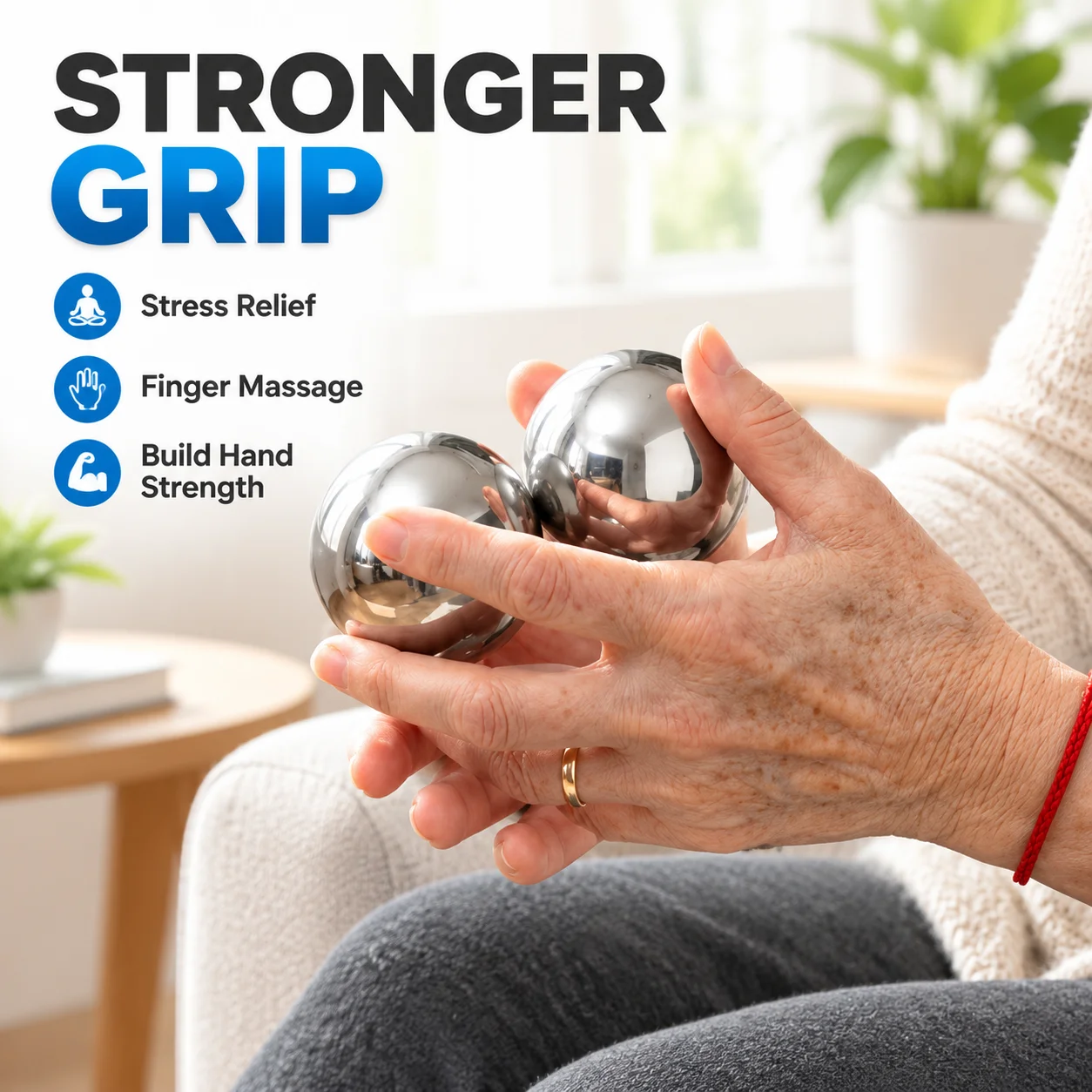 Solid Steel Hand Exercise Ball for Grip Strength, Stress Relief, Finger Massage Therapy