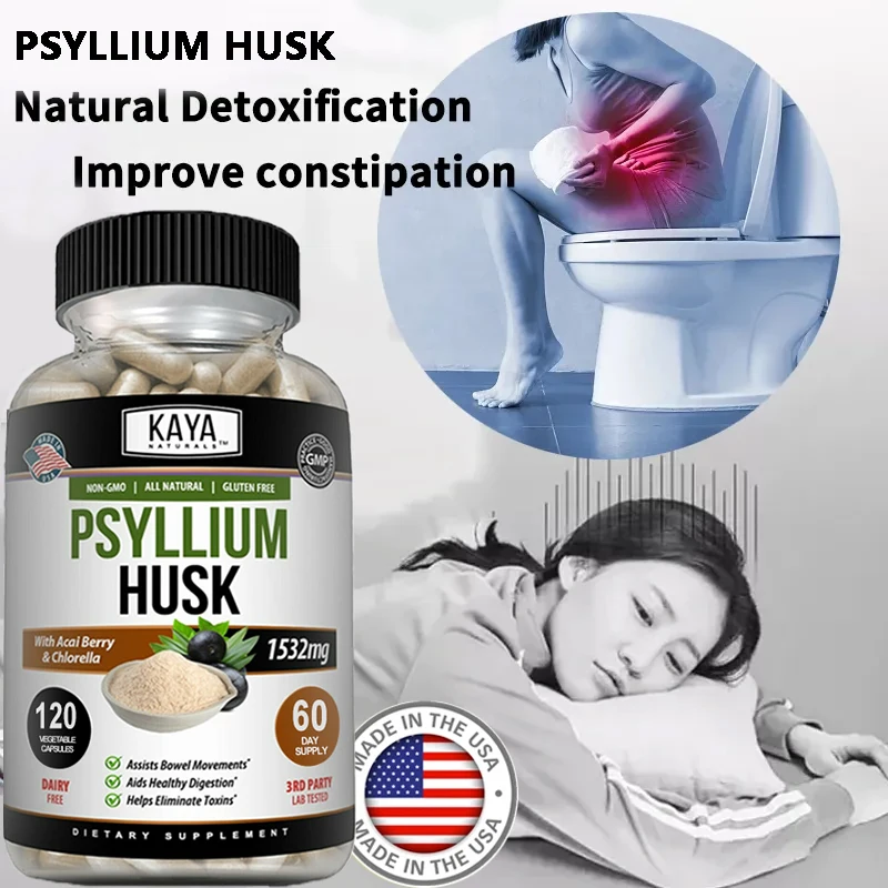 Psyllium Husk Capsules Organic Fiber Supplement – 120 Capsules of Psyllium Husk Powder, Supports Healthy Digestive System