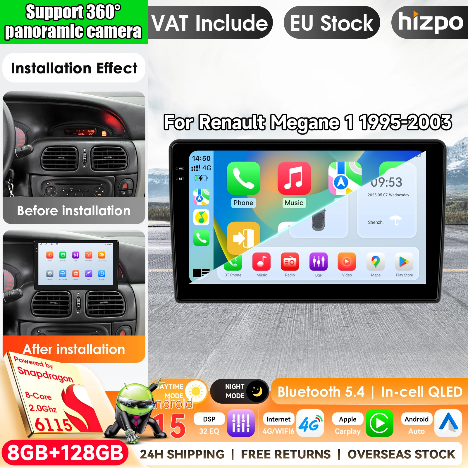 Android 15 per Renault Megane 1 1995 - 2003 Autoradio Lettore Multimediale GPS Navigazione Stereo Dash Cam DVD Sistemi 2 din Stereo GPS SWC Bluetooth FM RDS DSP Schermo IPS Sistemi Intelligenti per