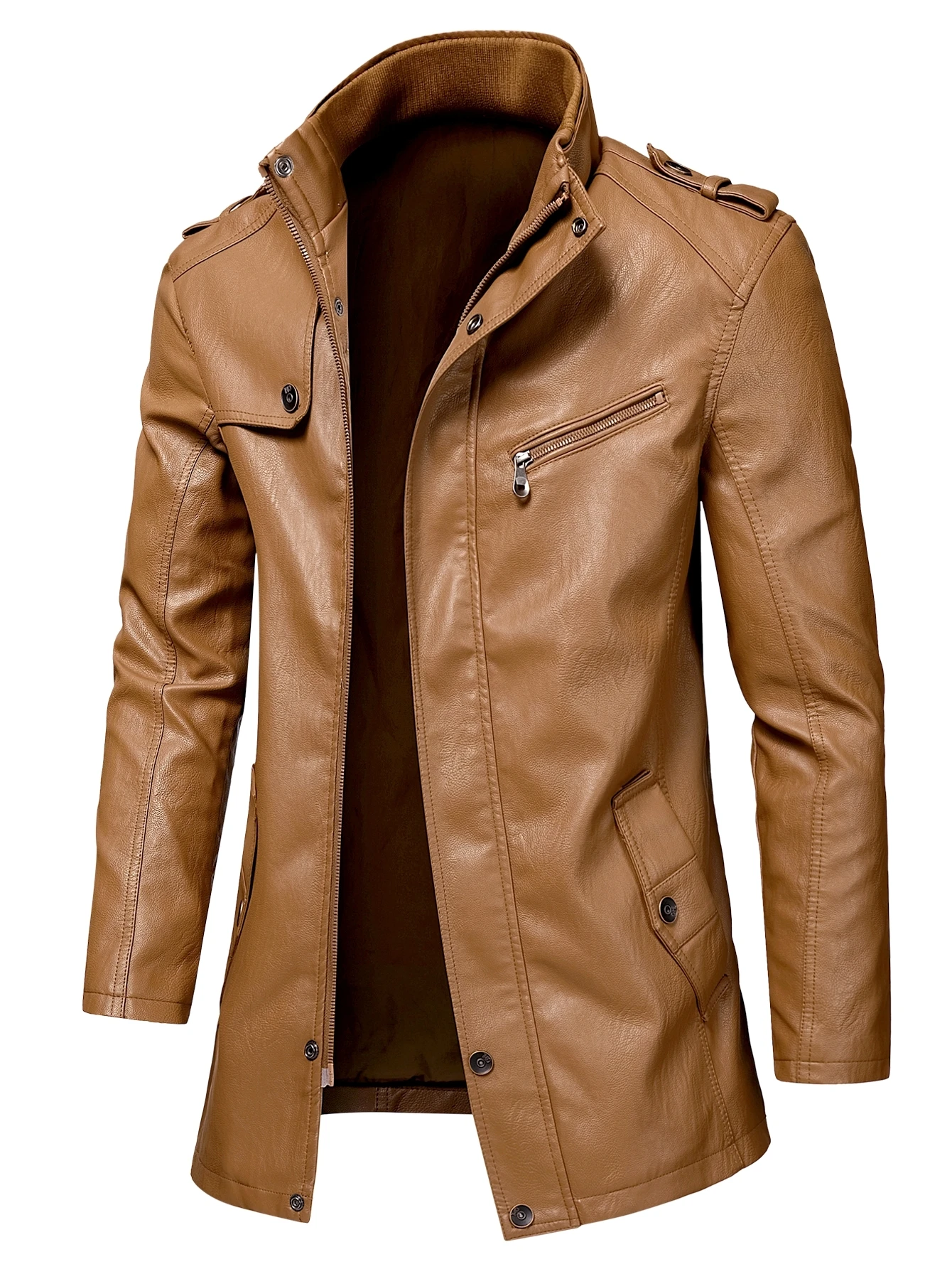 

Men Winter Brand New Long Thick Fleece Leather Jacket Parkas Men Outfit Fashion Warm Casual Vintage Faux Leather Jacket Coat Men
