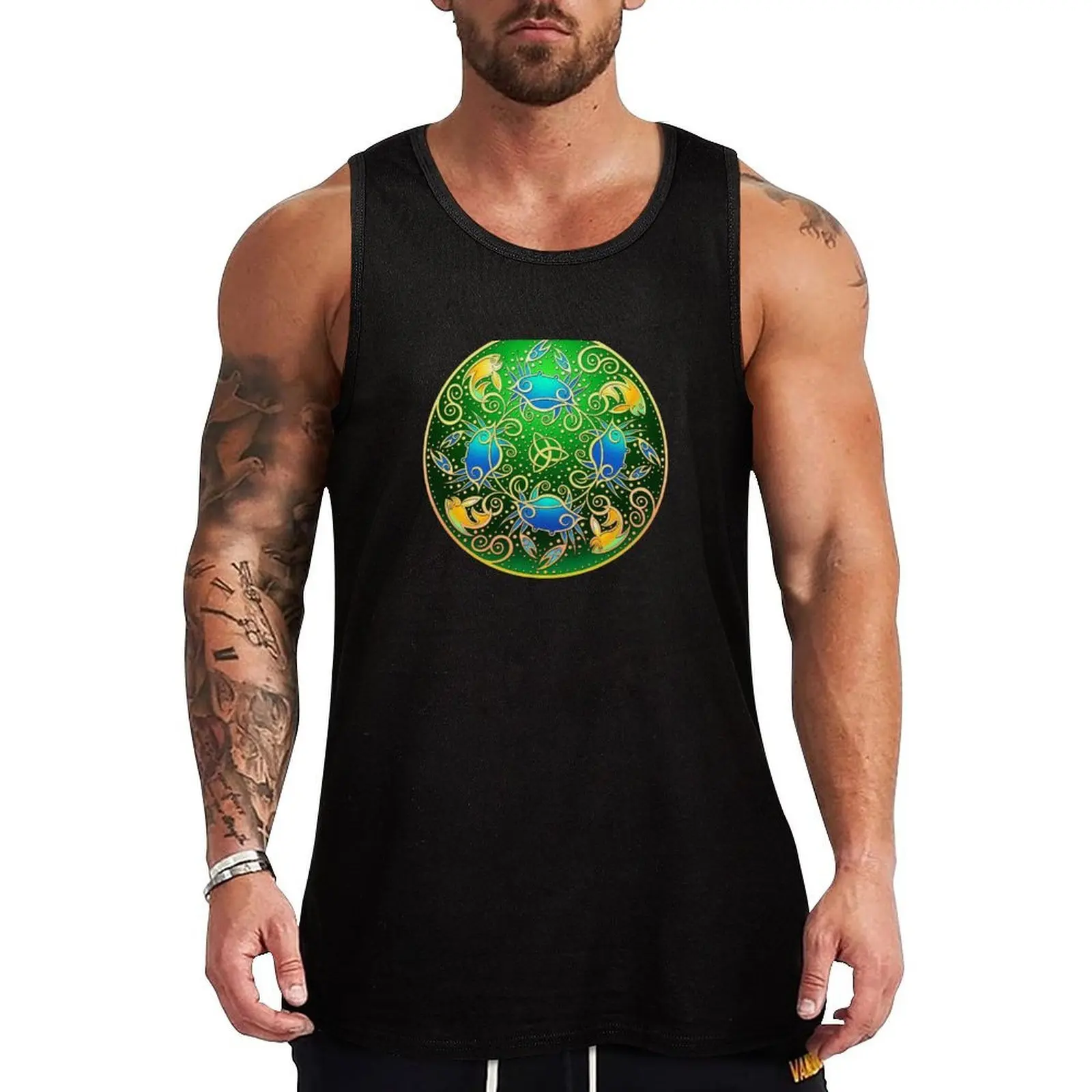 

Crab Lagoon Mandala - Green Tank Top summer clothes gym Sportswear for men