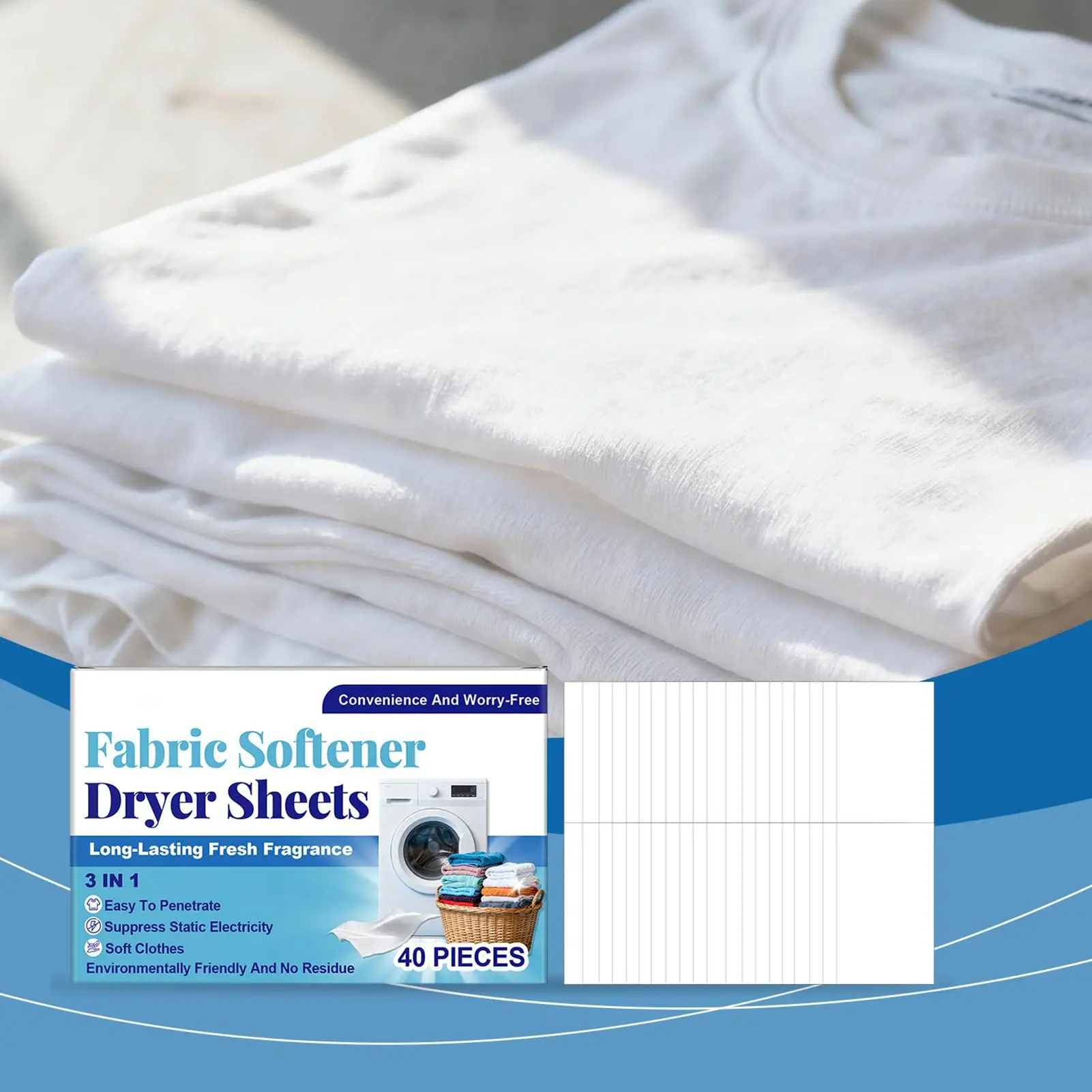 Laundry Fabric Softener Dryer Sheet Calm Scent Electrostatic Prevention Odor Defense 40 Count Fragrant Clothing Slices