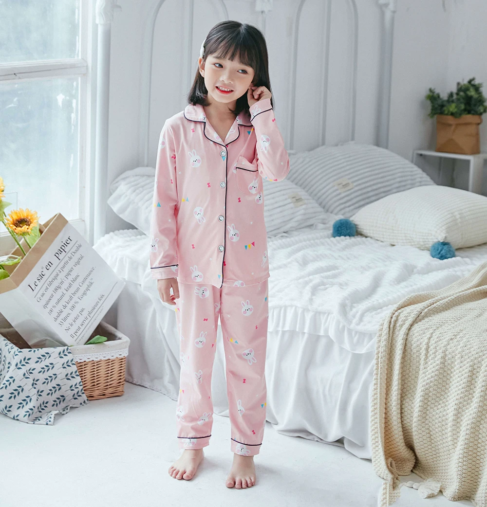 Cotton Pajamas for Boys Girls Short and Long Sleeve Sleepwear Clothes Baby Rabbit Dinosaur Print Pyjamas Children Loungewear