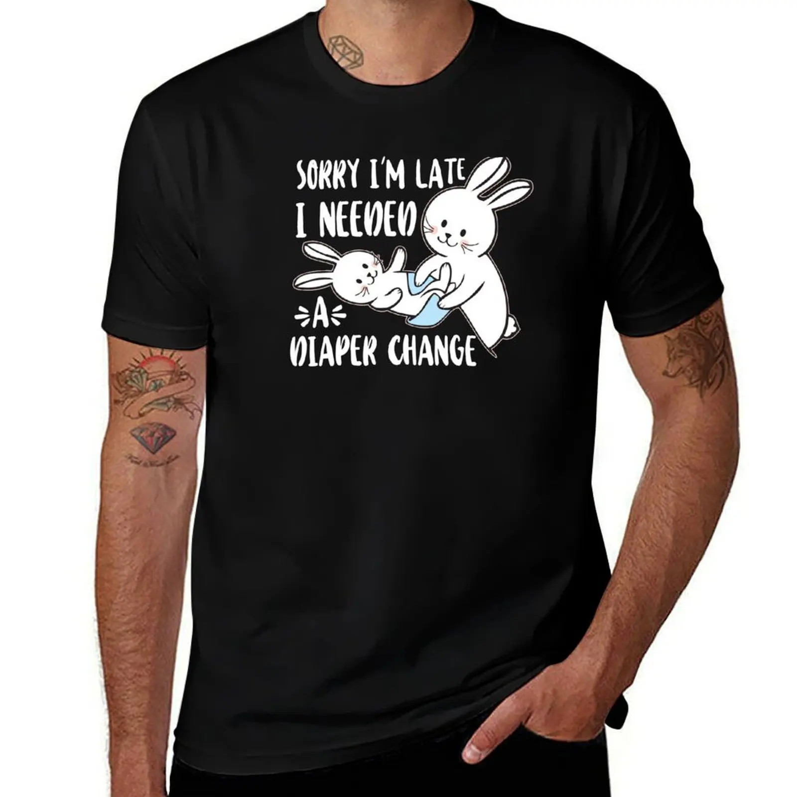 Sorry I am Late I needed a Diaper ChangeAdult Baby Bunny Rabbit Graphic Design ABDL T-Shirt Casual Daily Outfit T-Shirt