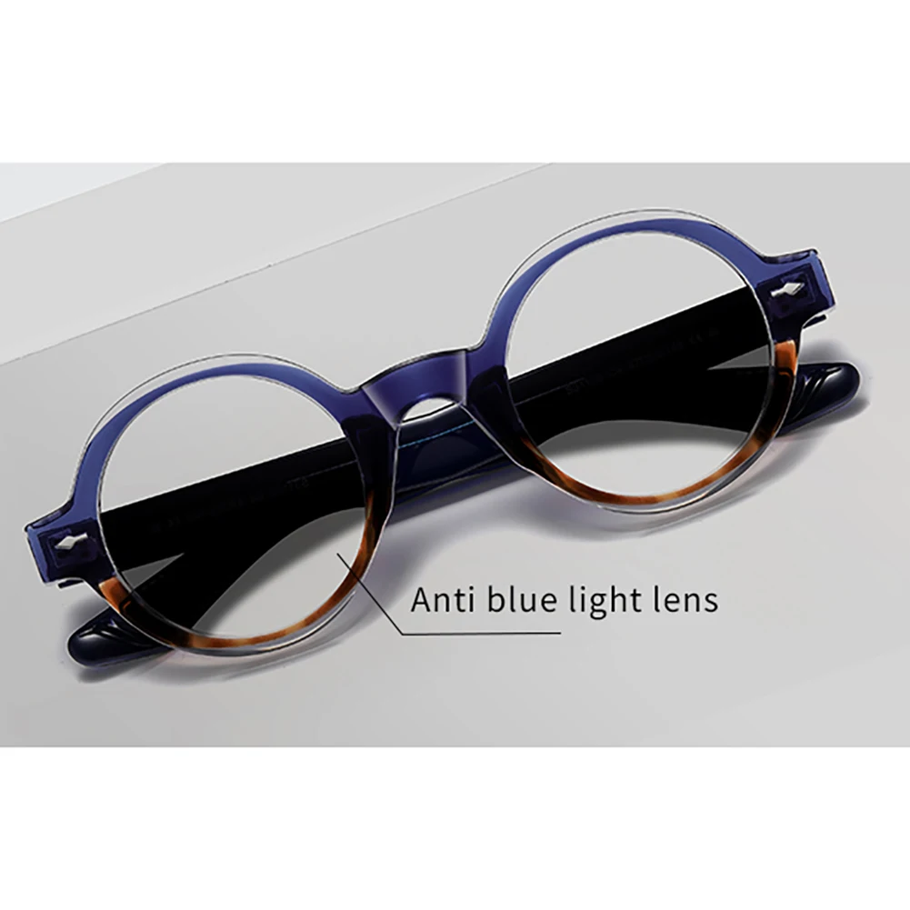 Peekaboo acétate lunettes rondes anti lumière bleue unisexe TR90 femmes rétro lunettes cadre pour hommes léopard noir clair lentille décoration