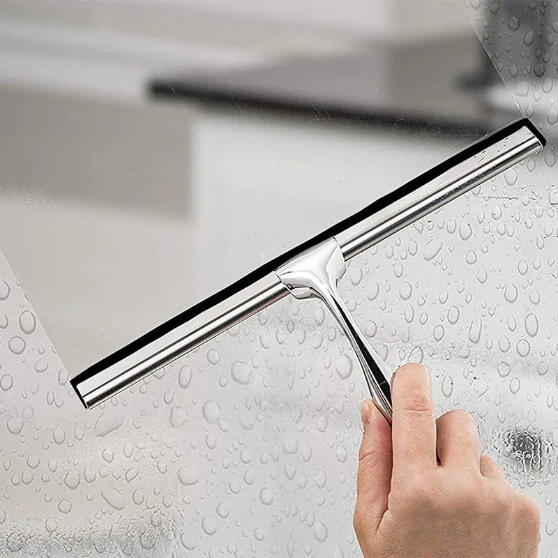 Stainless Steel Shower Squeegee for Shower Doors with Hooks Household Bathroom Window Mirror Glass Cleaning Tool