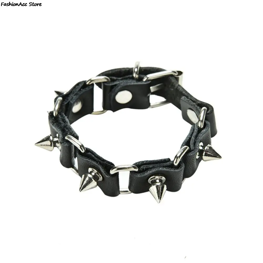 1pc legal lobo dente pulseira manguito moda gótico metal cone stud picos rebite pulseira de couro masculino estilo punk