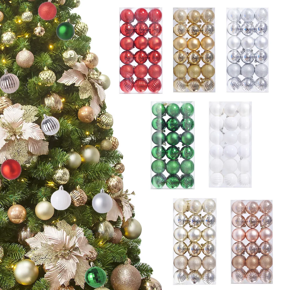 72pcs Plastic Christmas Balls, 2.6cm Christmas Tree Ornaments Hang Pendant Balls Xmas Tree Baubles for New Year Xmas Tree Decor