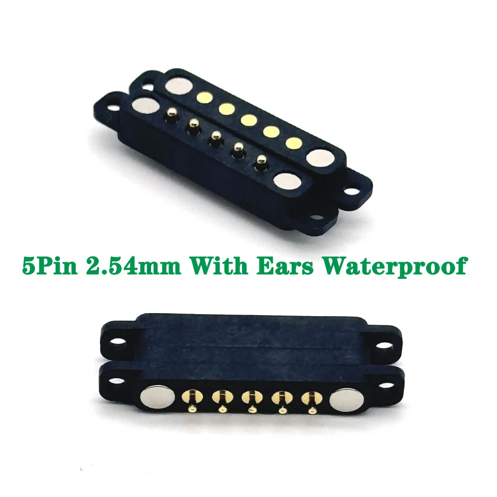 1sets 5Pin With Ears Waterproof DC Magnetic Pogo Pin Connector 1A Pogopin Male Female Spring Loaded DC Power Socket 5P