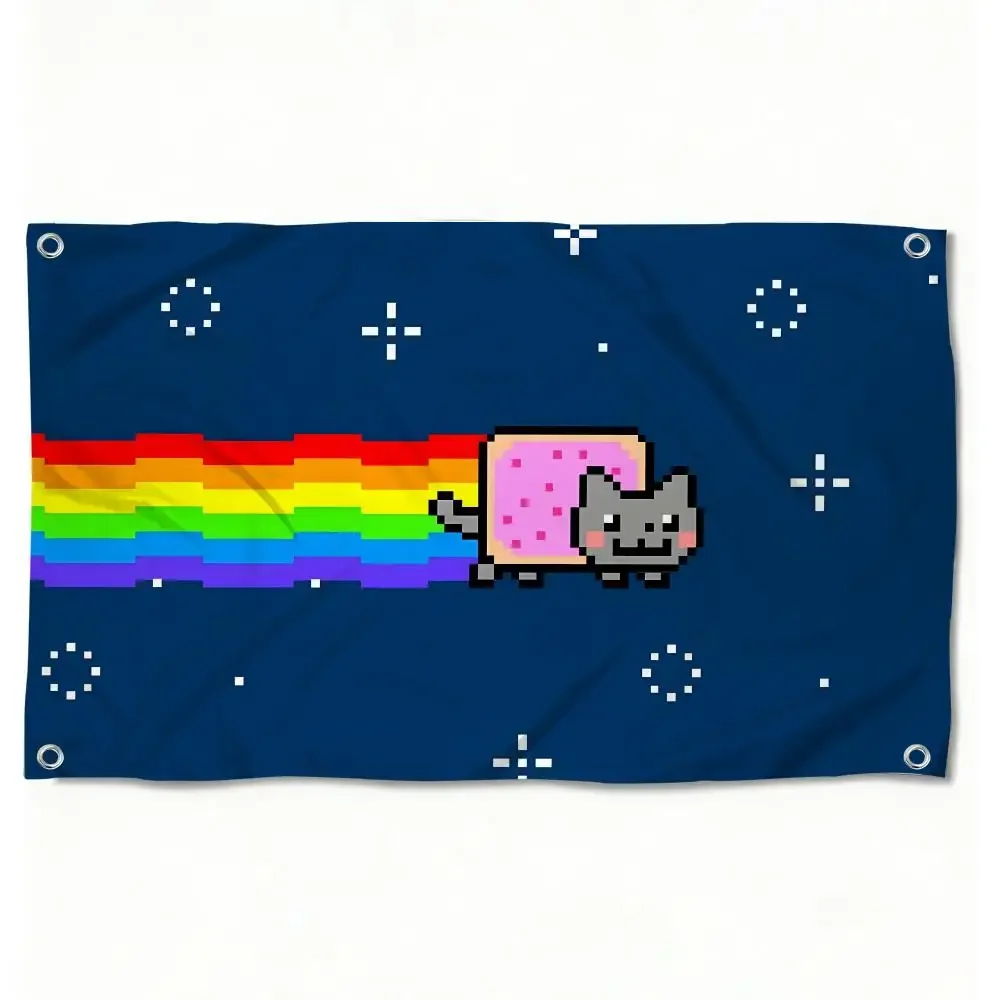 Cartoon Game N-nyan Cat Flags Horizontal High Density Knitted Fabric European Simple For Durable Outdoor Indoor Use