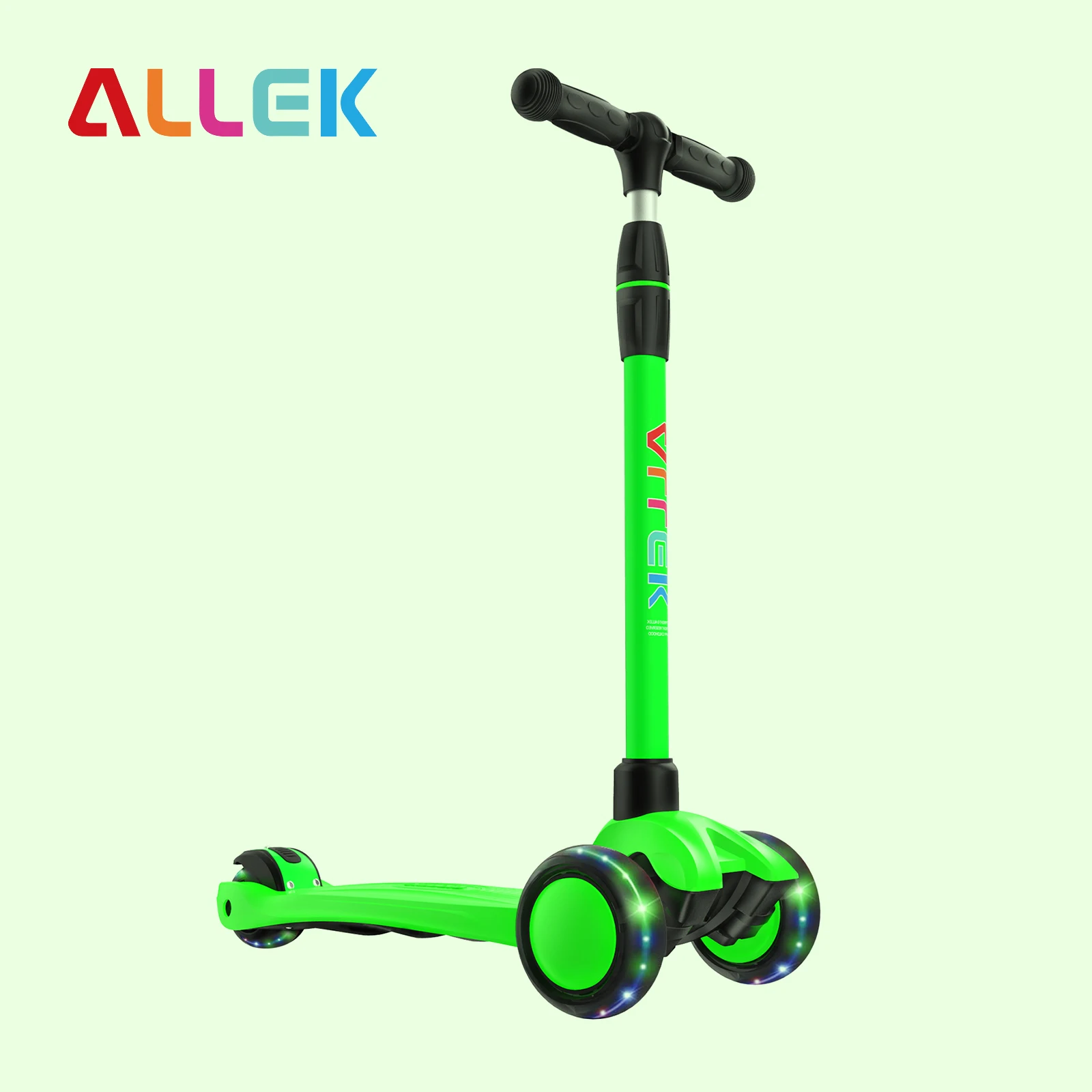 

Allek Kick Scooter 3-Wheeled Push Scooter with Flash Wheels Ajustable Height Children Scooters for Children 3-12yrs Lime Green