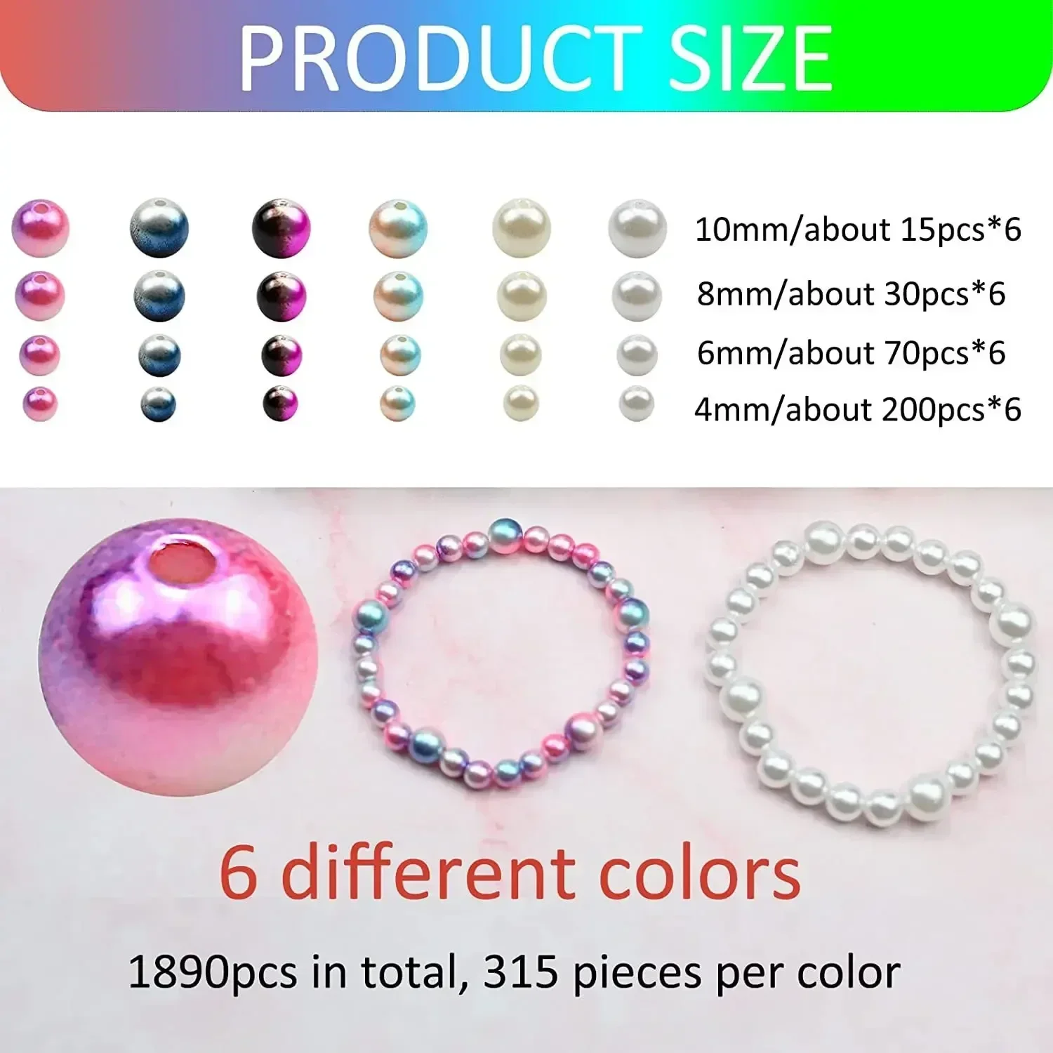 1890pcs 24-frame mermaid changing color 4 mm -10 mm perforated Pearl DIY set accessories